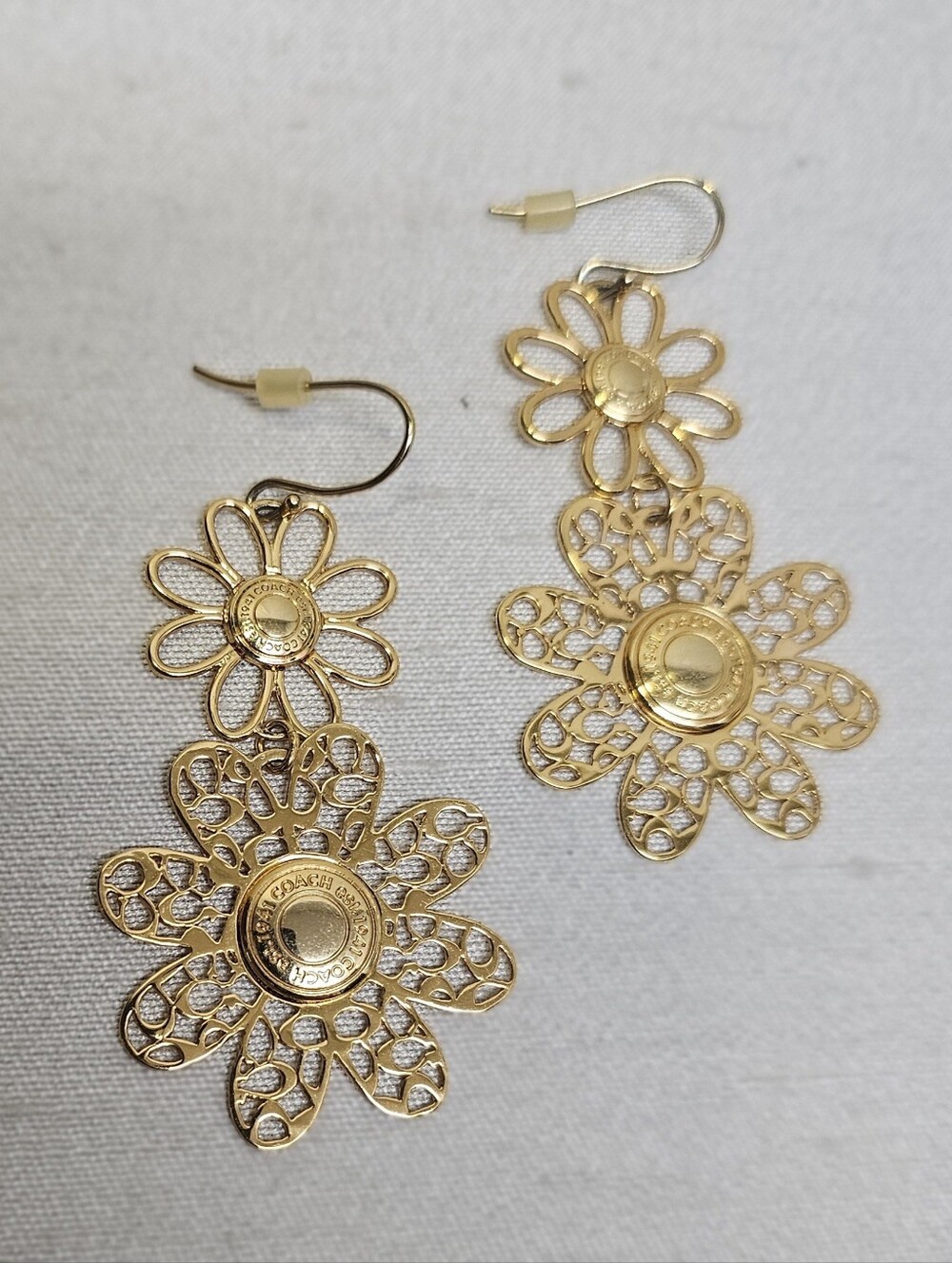 Signature Logo Gold Floral Filigree Drop Earrings - Women Jewelry